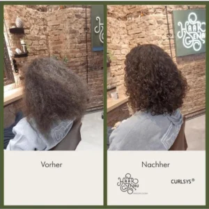 Lockenfriseur bei Haargenau Mercedes Gloria kreiert atemberaubende Lockenpracht in Frankfurt.