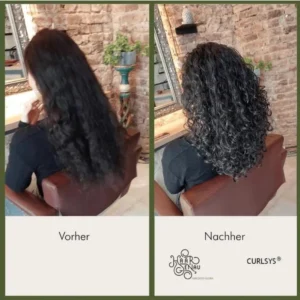 Innovative Curlsys-Technik angewendet im Lockenfriseur-Salon in Frankfurt.